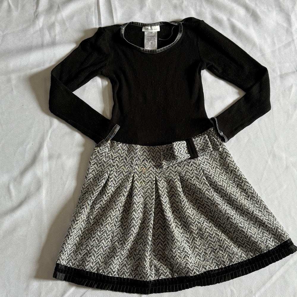 Bonnie Jean Girls Knit Long Sleeve Dress – Size 12 Black & White